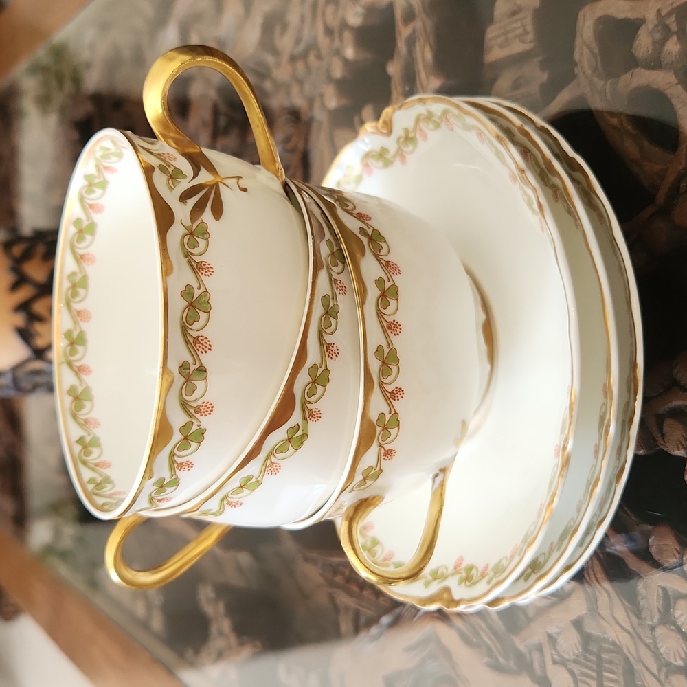 Haviland & Co Limoges Clover France 3 Cups & 3 Saucers